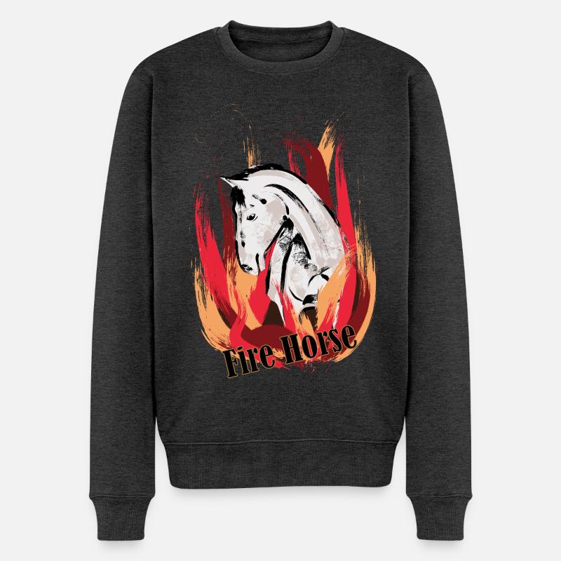 Feuerpferd – Illustration mit Flammen - Männer Premium Bio Pullover - Anthrazit meliert