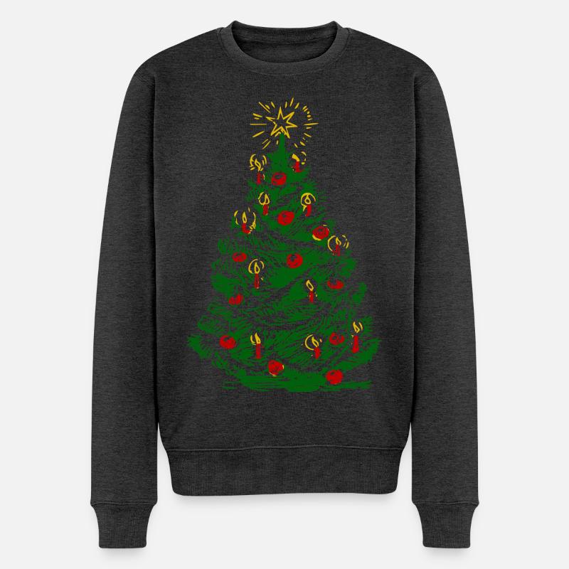 Weihnachtsbaum mit Kerzen und Stern - Männer Premium Bio Pullover - Anthrazit meliert