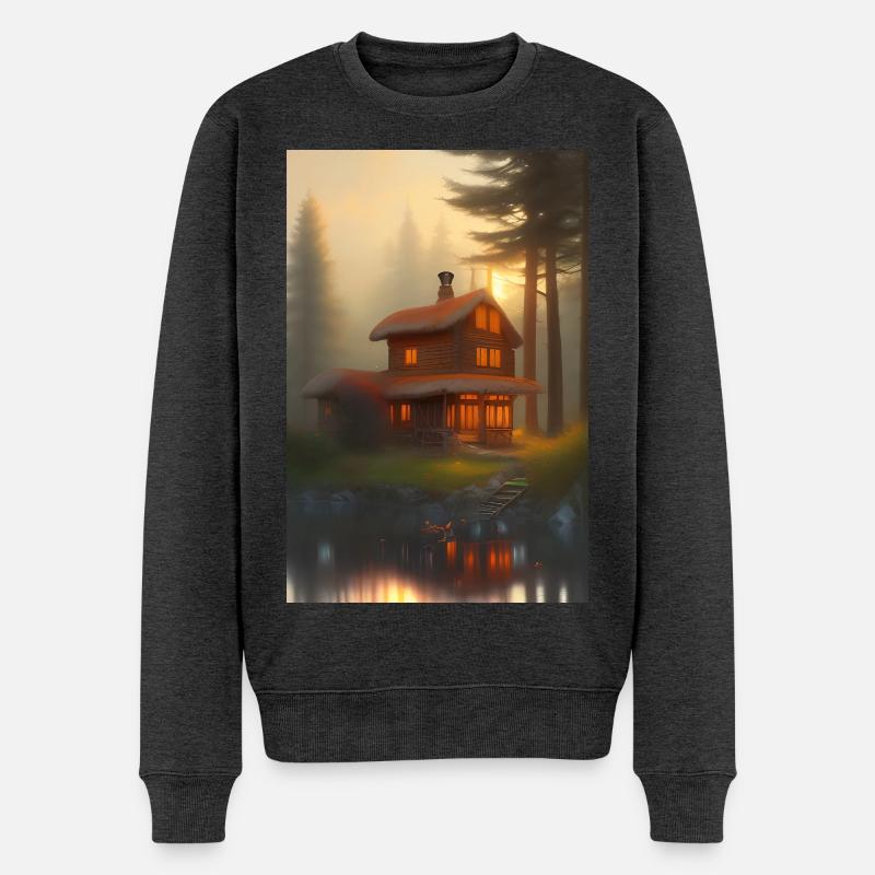 Charmante Hütte am See - Männer Premium Bio Pullover - Anthrazit meliert