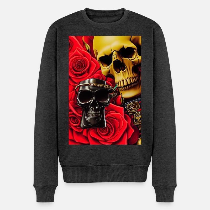 Totenköpfe mit Rosen - Männer Premium Bio Pullover - Anthrazit meliert