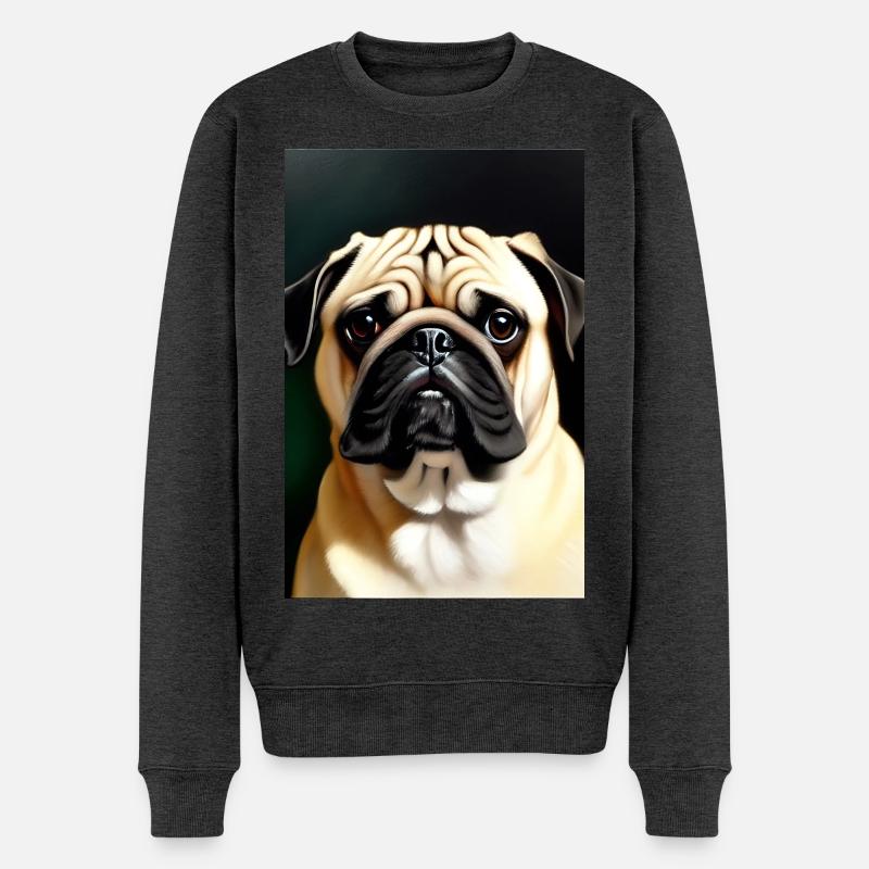 Mops Hund - Männer Premium Bio Pullover - Anthrazit meliert