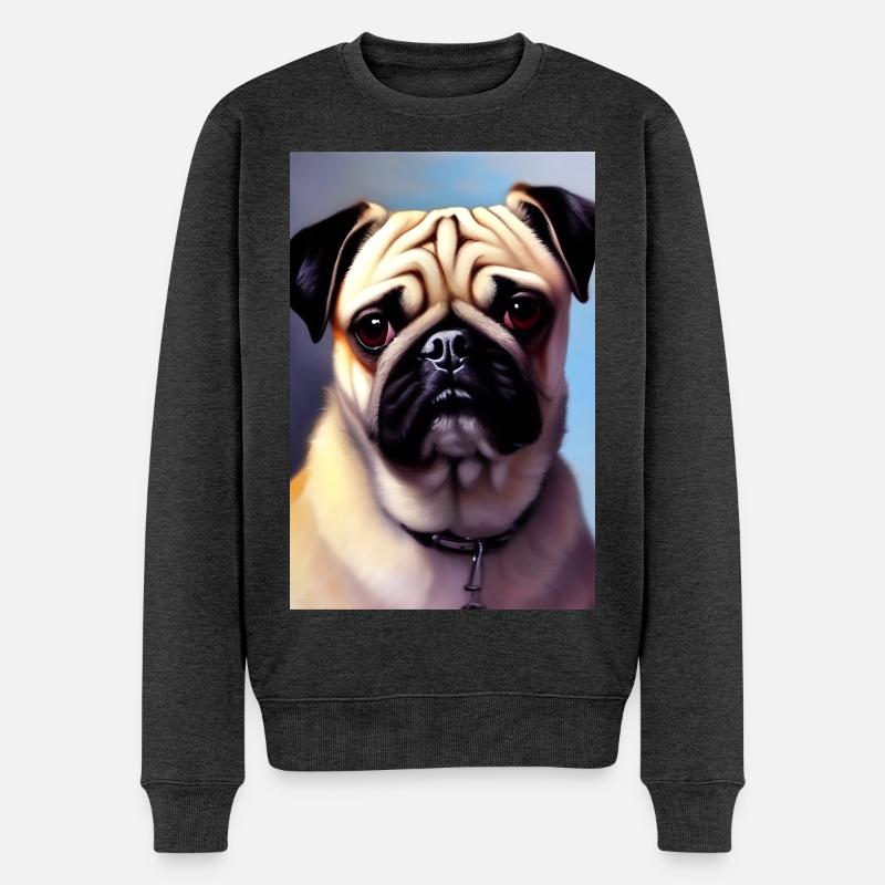 Mops Hund - Männer Premium Bio Pullover - Anthrazit meliert