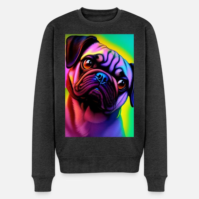 Mops Hund - Männer Premium Bio Pullover - Anthrazit meliert