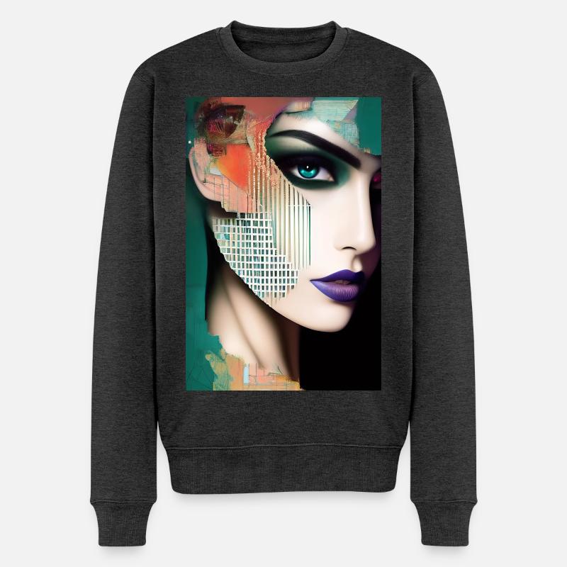 Abstrakte Gesichts Kunst - Männer Premium Bio Pullover - Anthrazit meliert