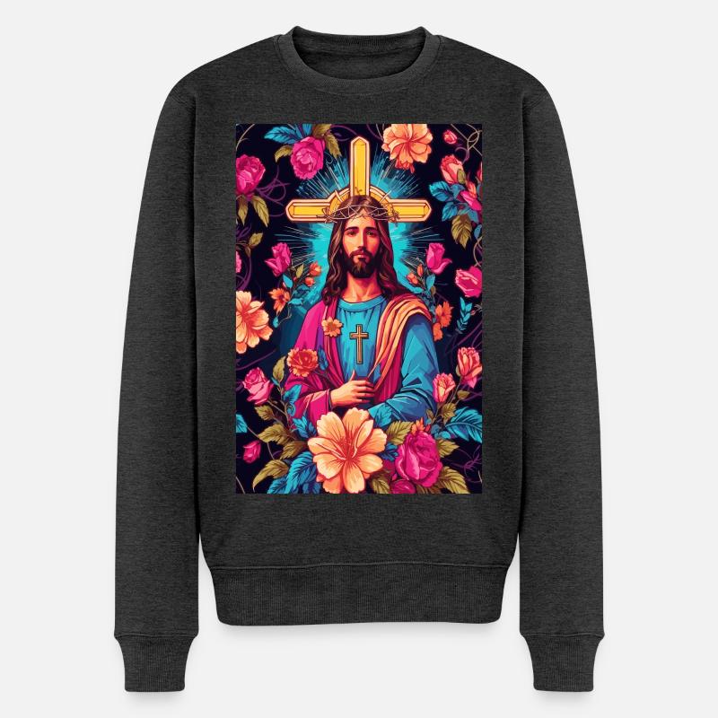 Jesus Christus - Männer Premium Bio Pullover - Anthrazit meliert