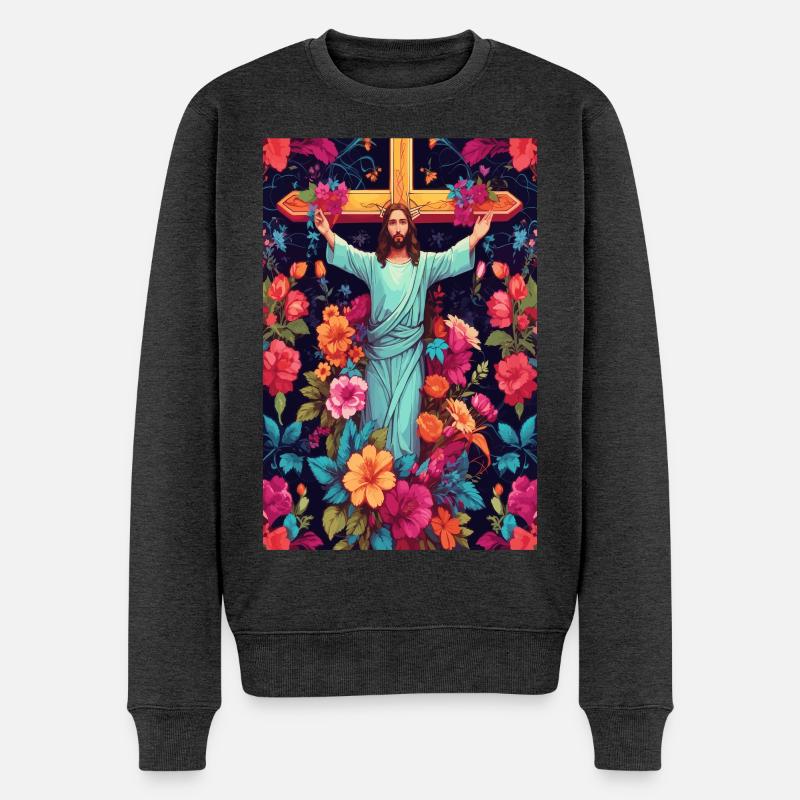 Jesus Christus - Männer Premium Bio Pullover - Anthrazit meliert