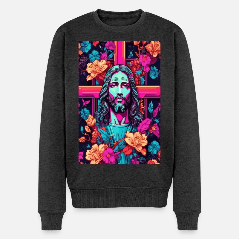 Jesus Christus - Männer Premium Bio Pullover - Anthrazit meliert