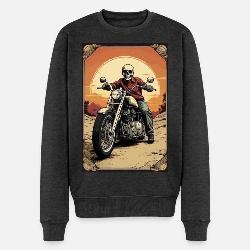 Skull Biker - Männer Premium Bio Pullover - Anthrazit meliert