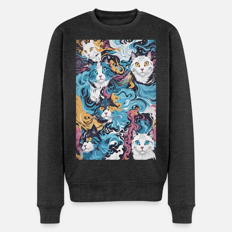 Katzen Muster - Männer Premium Bio Pullover - Anthrazit meliert
