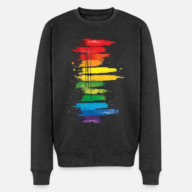 Dezentes und cooles Regenbogen-Design mit tropfender Pride-Flagge - Männer Premium Bio Pullover - Anthrazit meliert