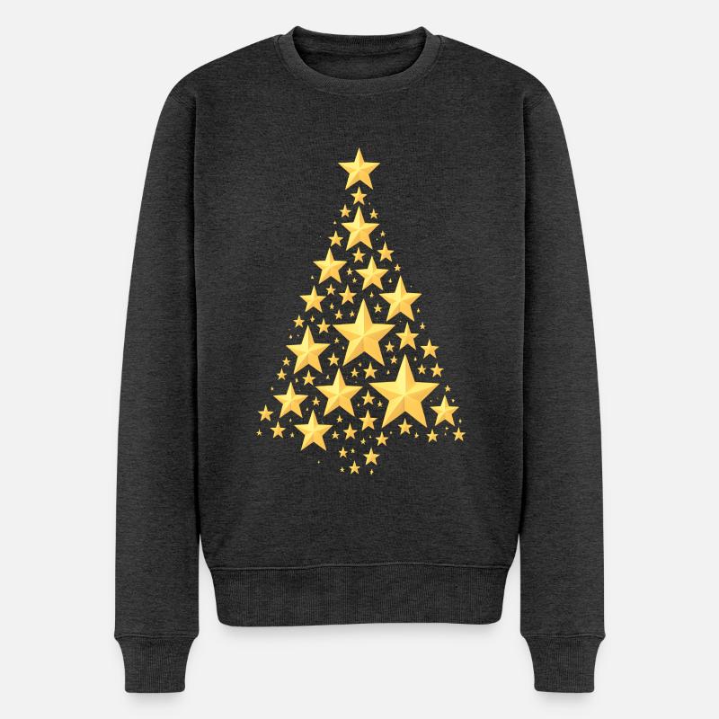Goldener Sternen-Weihnachtsbaum - Männer Premium Bio Pullover - Anthrazit meliert