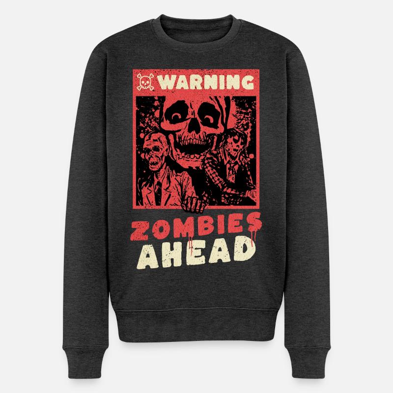 Horror - Warning Zombies Ahead - Männer Premium Bio Pullover - Anthrazit meliert