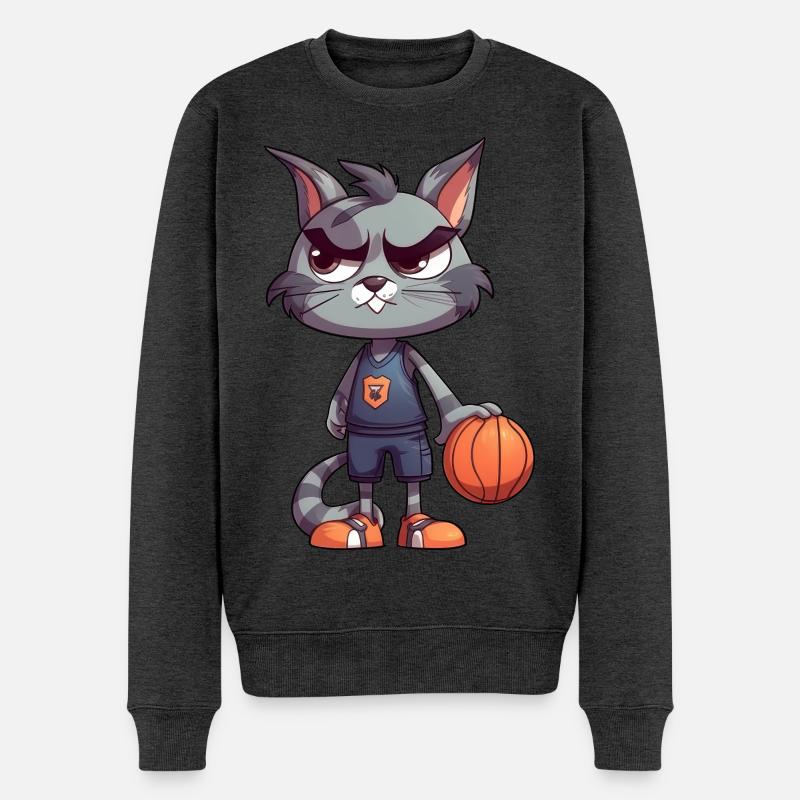 Basketball Katze - Männer Premium Bio Pullover - Anthrazit meliert