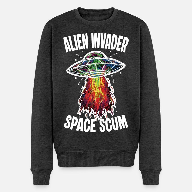 OVNI Alien Invader Space Scum Scribble - Pull Premium bio Homme - anthracite chiné