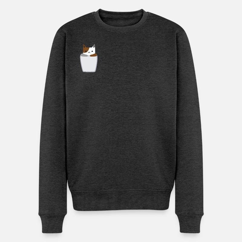 Brusttasche mit Katze - Männer Premium Bio Pullover - Anthrazit meliert