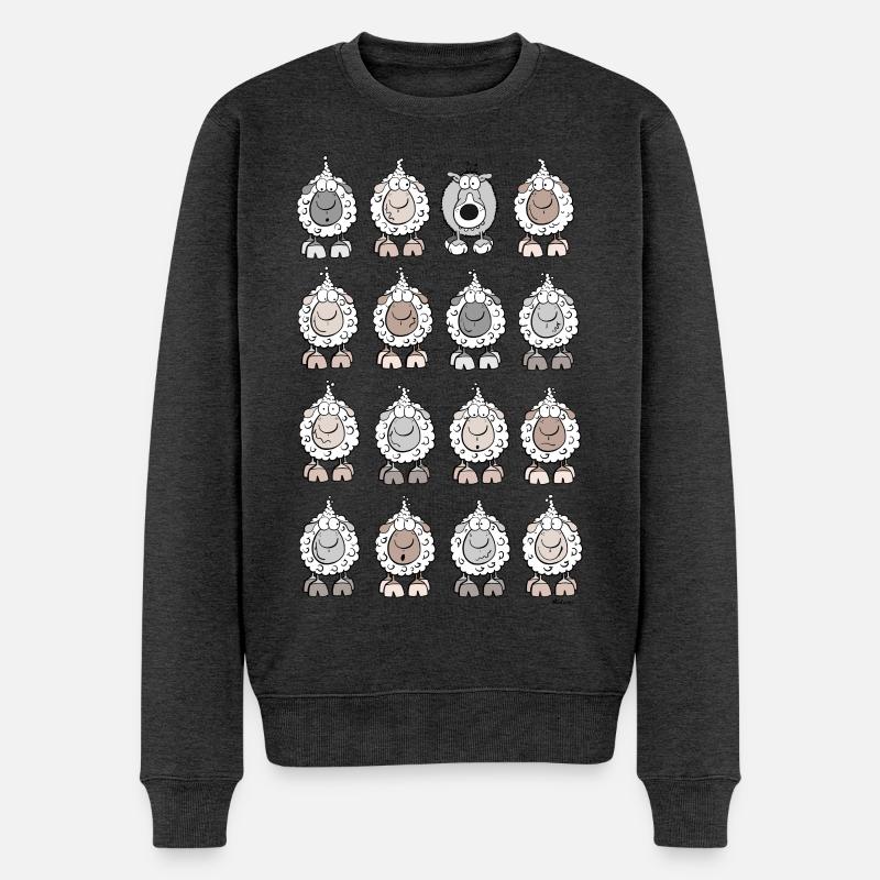 Schafherde mit Wolf - Männer Premium Bio Pullover - Anthrazit meliert