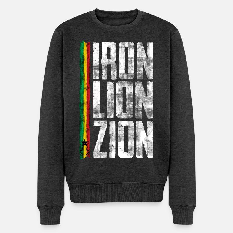 Iron Lion Rastafari Design - Männer Premium Bio Pullover - Anthrazit meliert