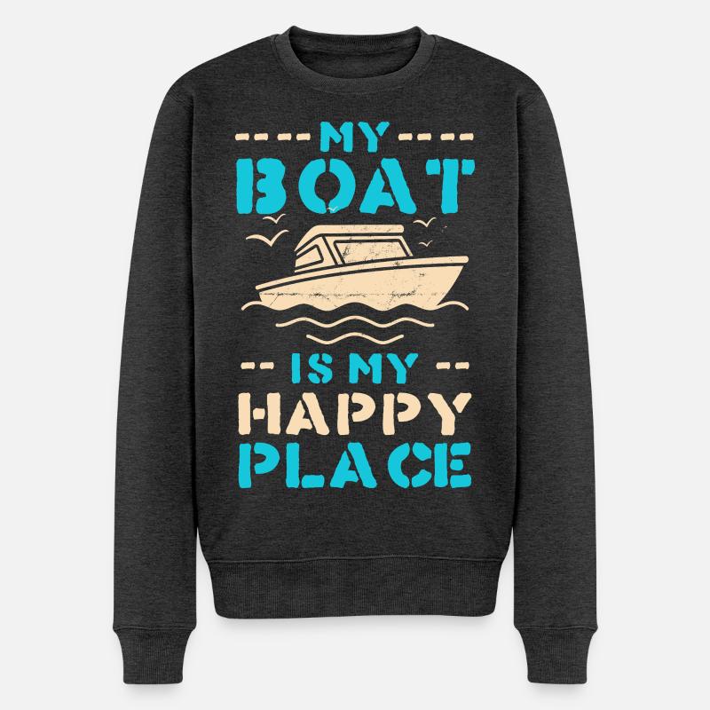 Boot als Happy Place – maritimes Motiv - Männer Premium Bio Pullover - Anthrazit meliert