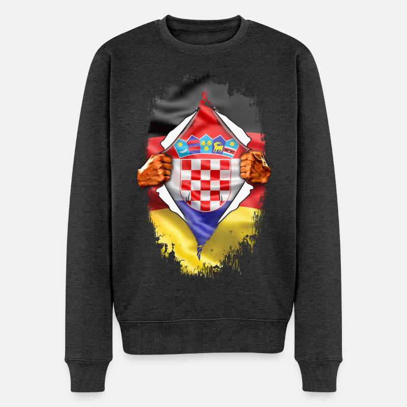 Deutsch Kroate mit Herz - Männer Premium Bio Pullover - Anthrazit meliert