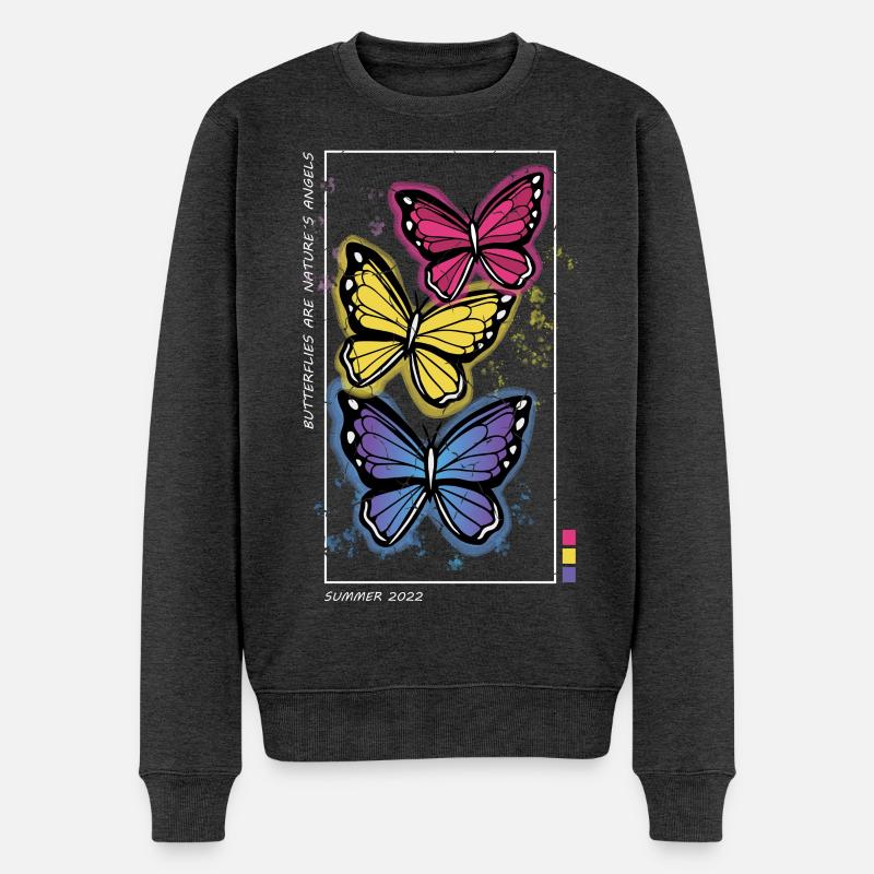 Bunte Schmetterlinge - Männer Premium Bio Pullover - Anthrazit meliert