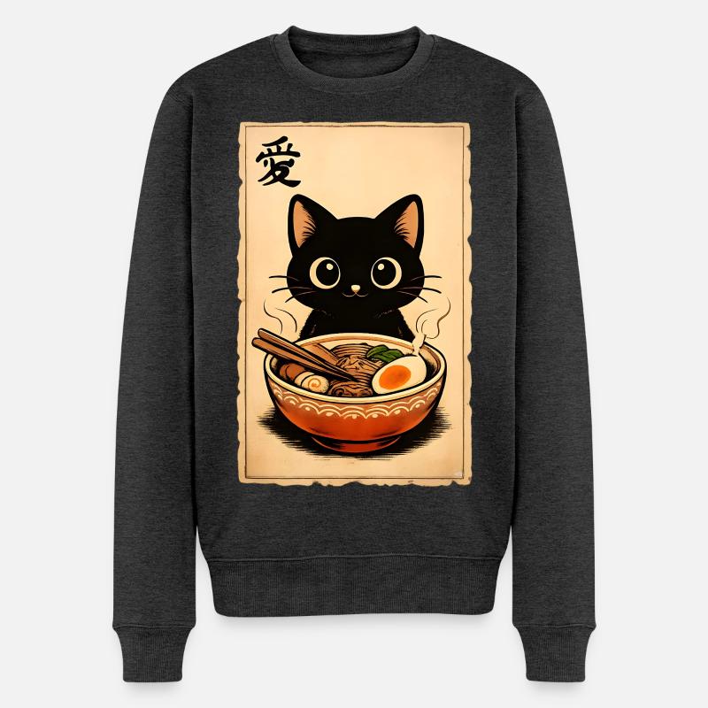 Ramen Katze Liebe 愛 Japanische Neko - Männer Premium Bio Pullover - Anthrazit meliert