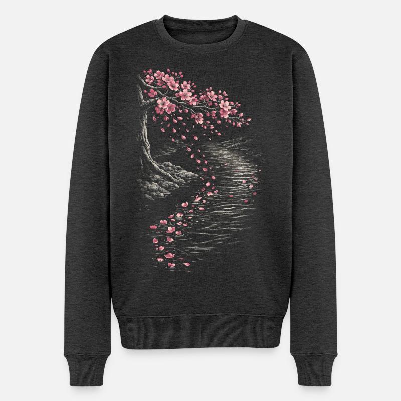 Kirschblüten Sakura Kirschblüte - Männer Premium Bio Pullover - Anthrazit meliert