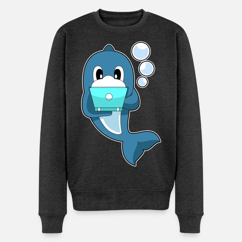 Delfin Laptop - Männer Premium Bio Pullover - Anthrazit meliert