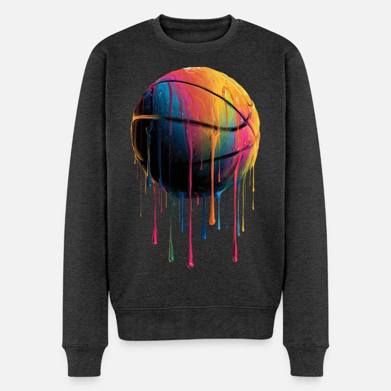 Basketball Buntes Dripping - Männer Premium Bio Pullover - Anthrazit meliert