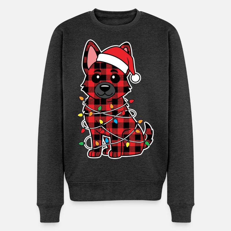 Deutscher Schäferhund Weihnachten Plaid Rot - Männer Premium Bio Pullover - Anthrazit meliert