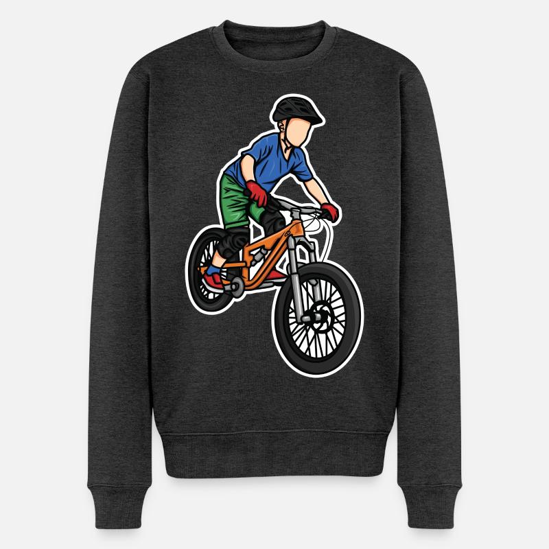 Lustiger Mountainbike Junge - Männer Premium Bio Pullover - Anthrazit meliert