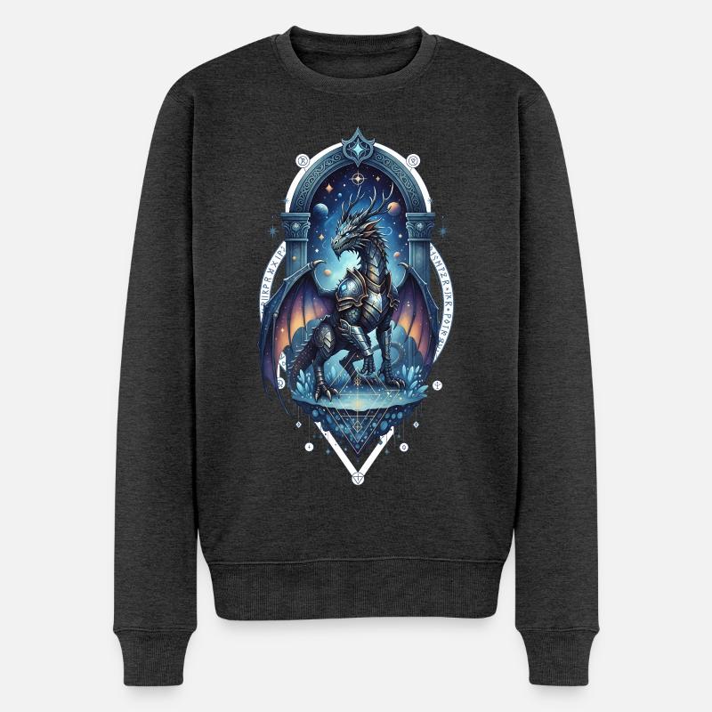 Sternenbogen Drache im Mondlicht - Männer Premium Bio Pullover - Anthrazit meliert