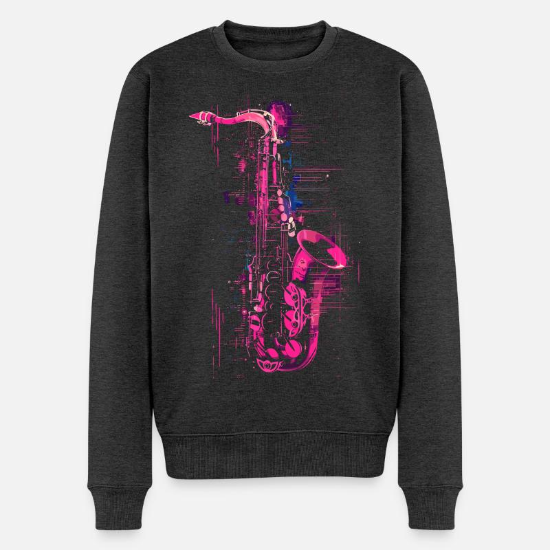 Saxophon Grafik - Männer Premium Bio Pullover - Anthrazit meliert