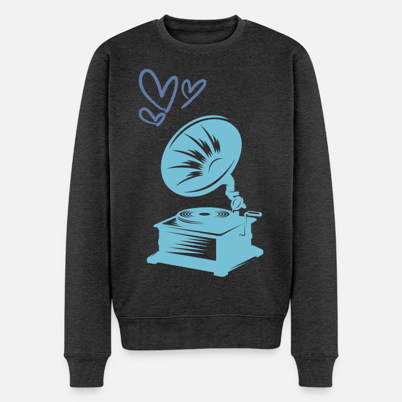 Musik Grammophon Retro - Männer Premium Bio Pullover - Anthrazit meliert