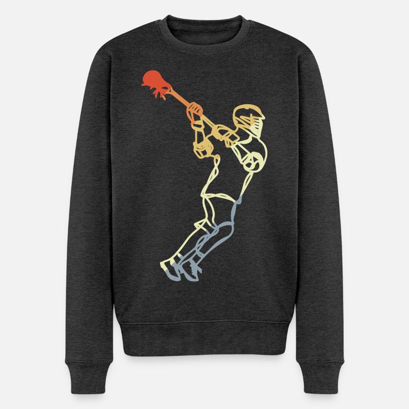 Lacrosse Spieler Retro - Männer Premium Bio Pullover - Anthrazit meliert