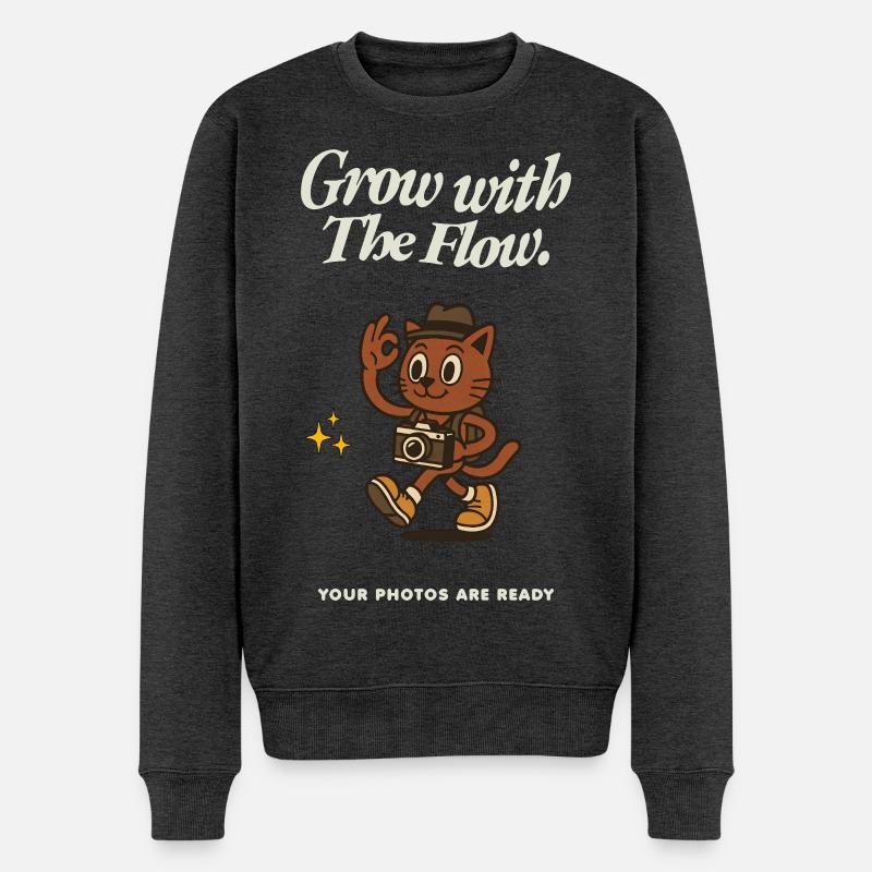 Wachse mit dem Flow – Katzenkamera - Männer Premium Bio Pullover - Anthrazit meliert