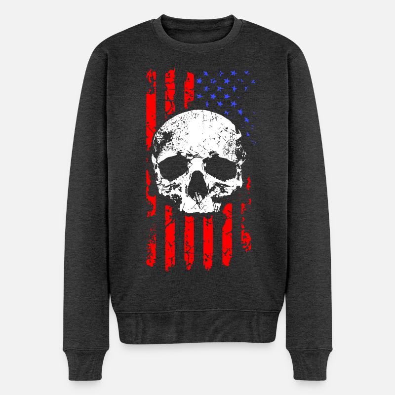 Crâne avec drapeau américain - Pull Premium bio Homme - anthracite chiné