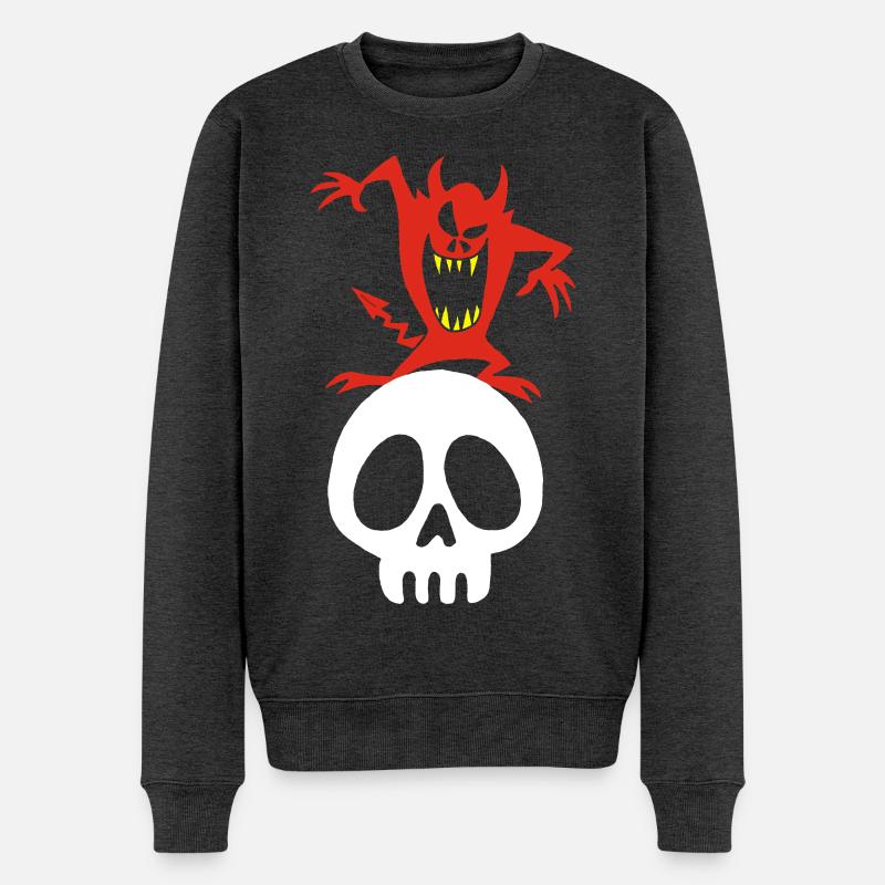 Dämon auf einem Schädel - Männer Premium Bio Pullover - Anthrazit meliert