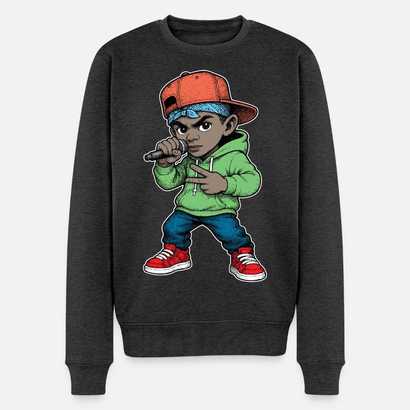 Junger Rapper-Junge mit Mikrofon - Männer Premium Bio Pullover - Anthrazit meliert
