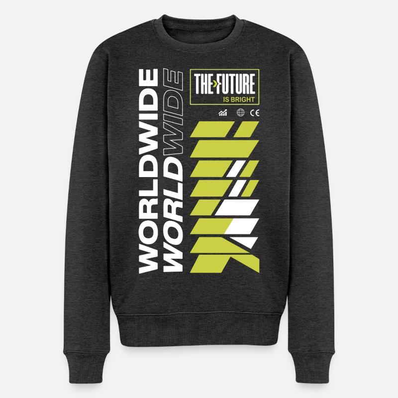Bright Future und Lime Green Lines - Männer Premium Bio Pullover - Anthrazit meliert