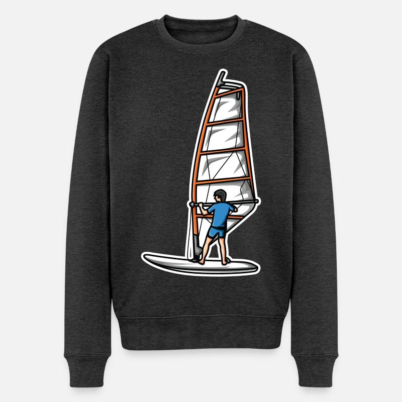 Lustiger Windsurfer Junge - Männer Premium Bio Pullover - Anthrazit meliert