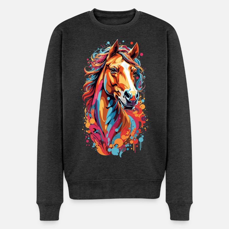 Tempête de couleurs Tête de cheval - Pull Premium bio Homme - anthracite chiné