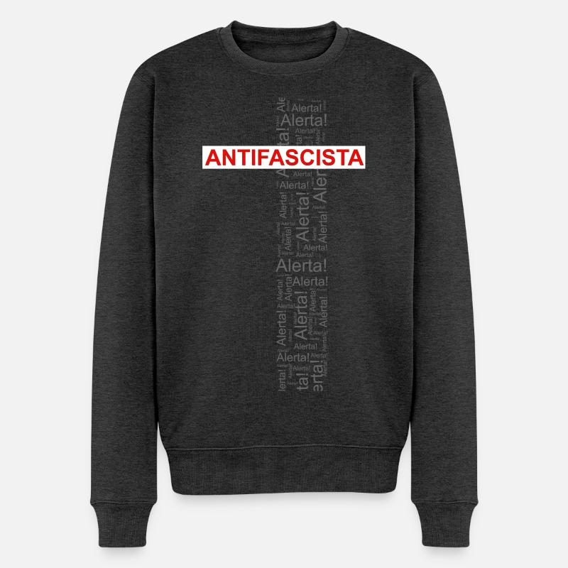 Alert! Antifascista! - Wortkunst rot/grau - Männer Premium Bio Pullover - Anthrazit meliert