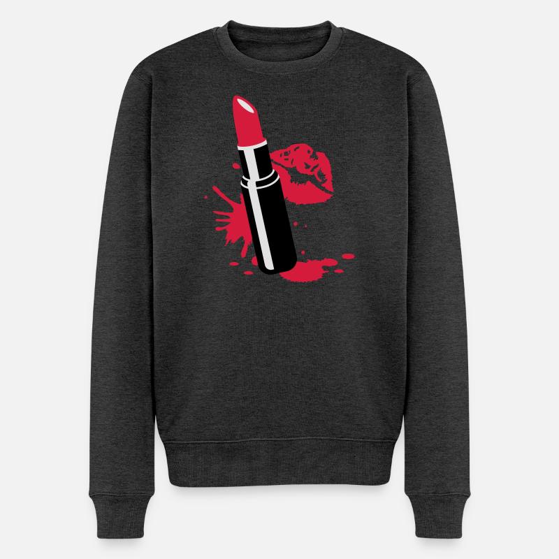 Lippenstift mit Kussmund - Männer Premium Bio Pullover - Anthrazit meliert