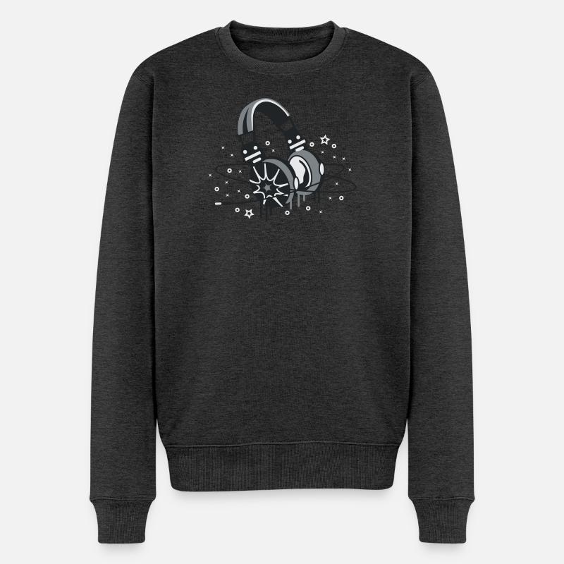 Musik Kopfhörer Design Planet und Sterne - Männer Premium Bio Pullover - Anthrazit meliert