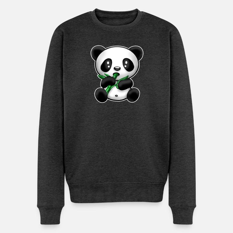 Panda mit Bambus - Männer Premium Bio Pullover - Anthrazit meliert