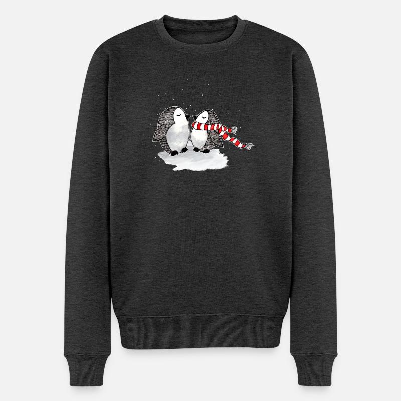 Niedliche Pinguine Winter - Männer Premium Bio Pullover - Anthrazit meliert