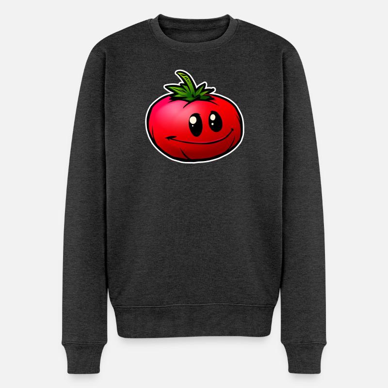Fröhliche Cartoon Tomate Lächeln - Männer Premium Bio Pullover - Anthrazit meliert