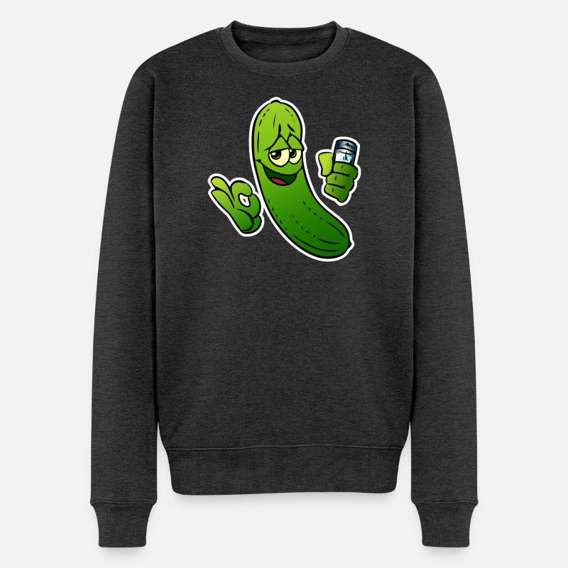 Gurkenheld Cartoon - Männer Premium Bio Pullover - Anthrazit meliert