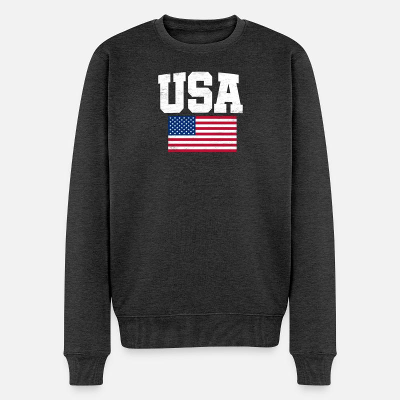 USA - Männer Premium Bio Pullover - Anthrazit meliert