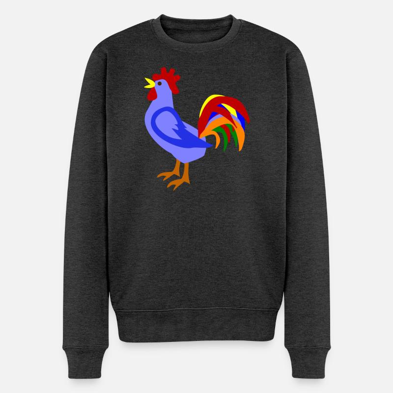 Farbenfroher Hahn im Kunstdesign - Männer Premium Bio Pullover - Anthrazit meliert